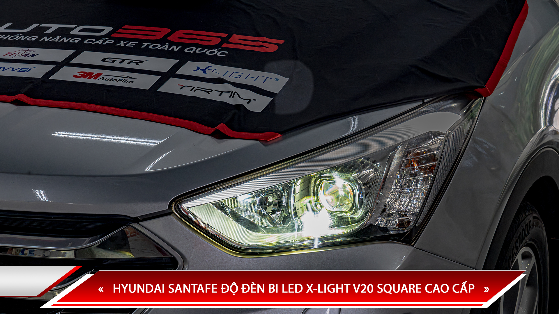 HYUNDAI SANTAFE ĐỘ ĐÈN BI LED X-LIGHT V20 SQUARE CAO CẤP